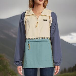LL Bean Mountain Classic Anorak Jacket Small Aztec Colorblock Hooded Pullover